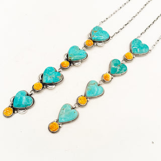 Sheila Tso Royston Heart and Orange Spiny Rose Four Stone Necklace