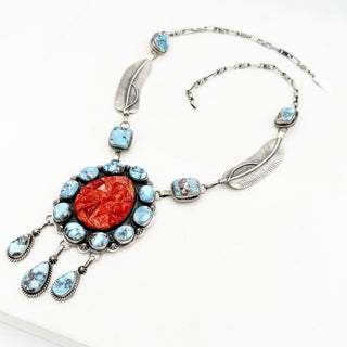 Gabby Jurado Red Spiny Cobblestone and Golden Hills Cluster Statement Necklace