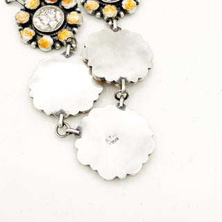 Sheila Tso Orange Spiny Rose and Mercury Dime 5 Cluster Necklace