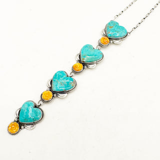 Sheila Tso Royston Heart and Orange Spiny Rose Four Stone Necklace