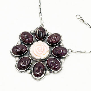 Sheila Tso Purple Spiny Pink Conch Rose Cluster Necklace