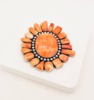 Federico Jimenez Orange Spiny and Pearl Sunburst Pin