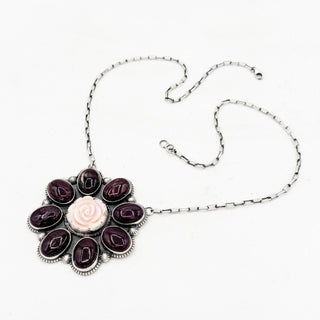 Sheila Tso Purple Spiny Pink Conch Rose Cluster Necklace