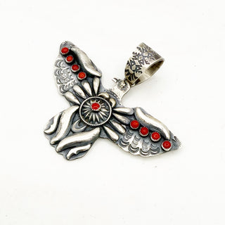 Coral Thunderbird Pendant by Richard Yazza