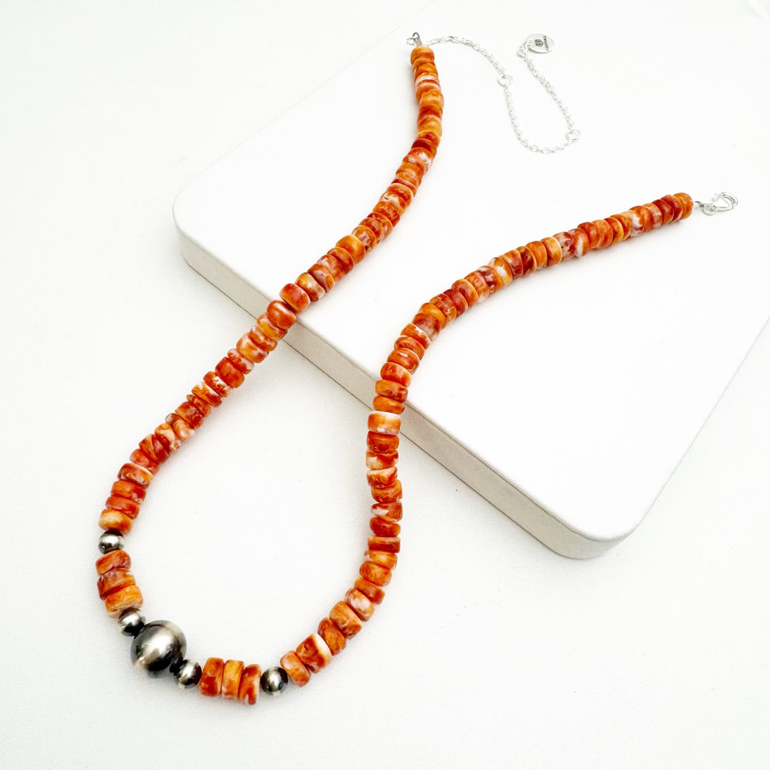 Orange Spiny Necklace with Navajo Pearls