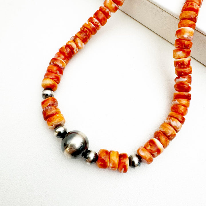 Orange Spiny Necklace with Navajo Pearls