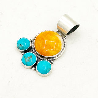 Justine Tso "Baca" Orange Spiny and Kingman Quarter Cluster Pendant