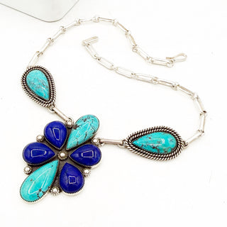 Lapis and Kingman Kilelr Cluster Necklace