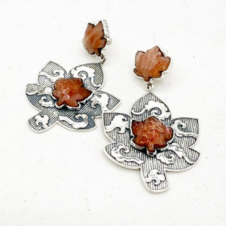 Sunstone Leaf Tornado Statement Earrings
