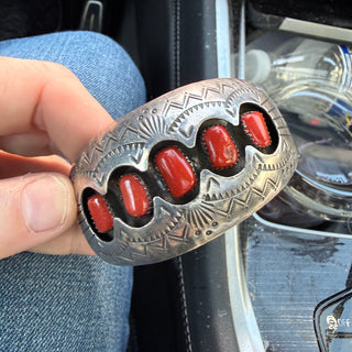 P Benally 1964 Med Coral Shadowbox Cuff