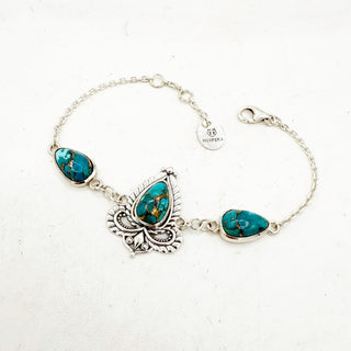 Blue Mohave Radiant Lotus Chain Bracelet