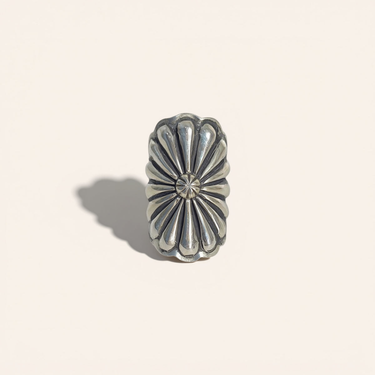 Silver ring on a beige background