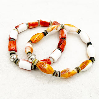 Multicolored beaded bracelet on a white background