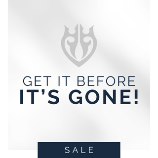 Promotional graphic with a logo, text 'Get it before it's gone!' and 'SALE' button on a light gray background.