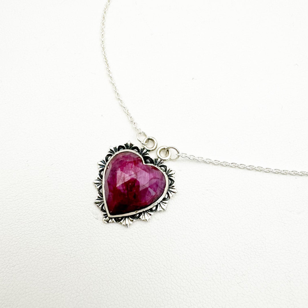 Ruby Savage Heart Solitaire Necklace