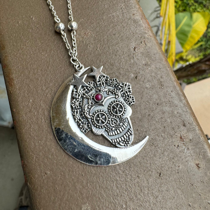 Ruby Man in the Moon Sugarskull Necklace