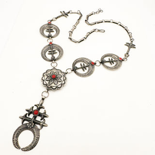 Myron Etsitty Tufa Cast Coral Lariat