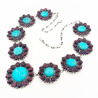Sheila Tso Kingman and Purple Spiny 9 Cluster Necklace