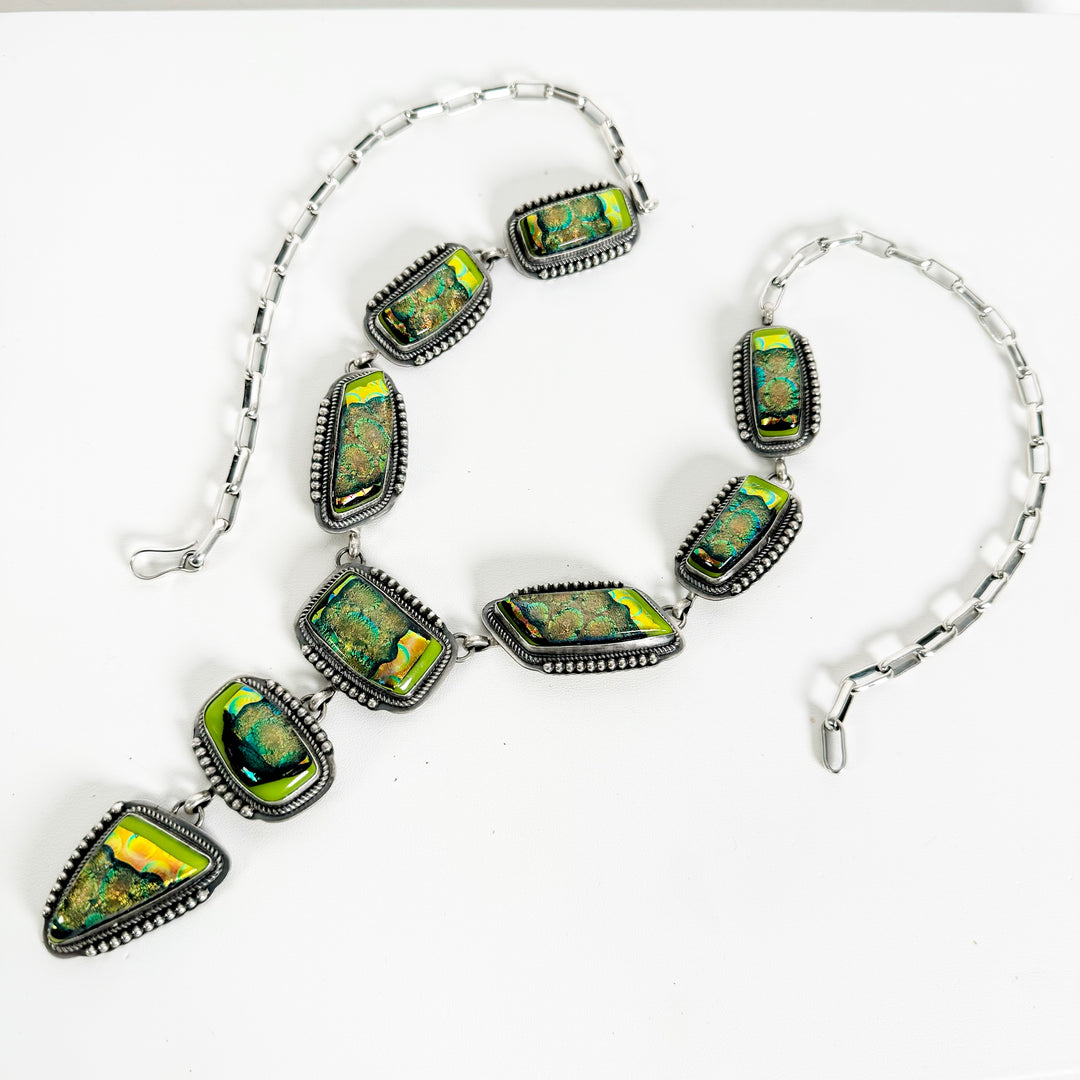 Neon Party Dichroic Glass Lariat by Gilbert Platero