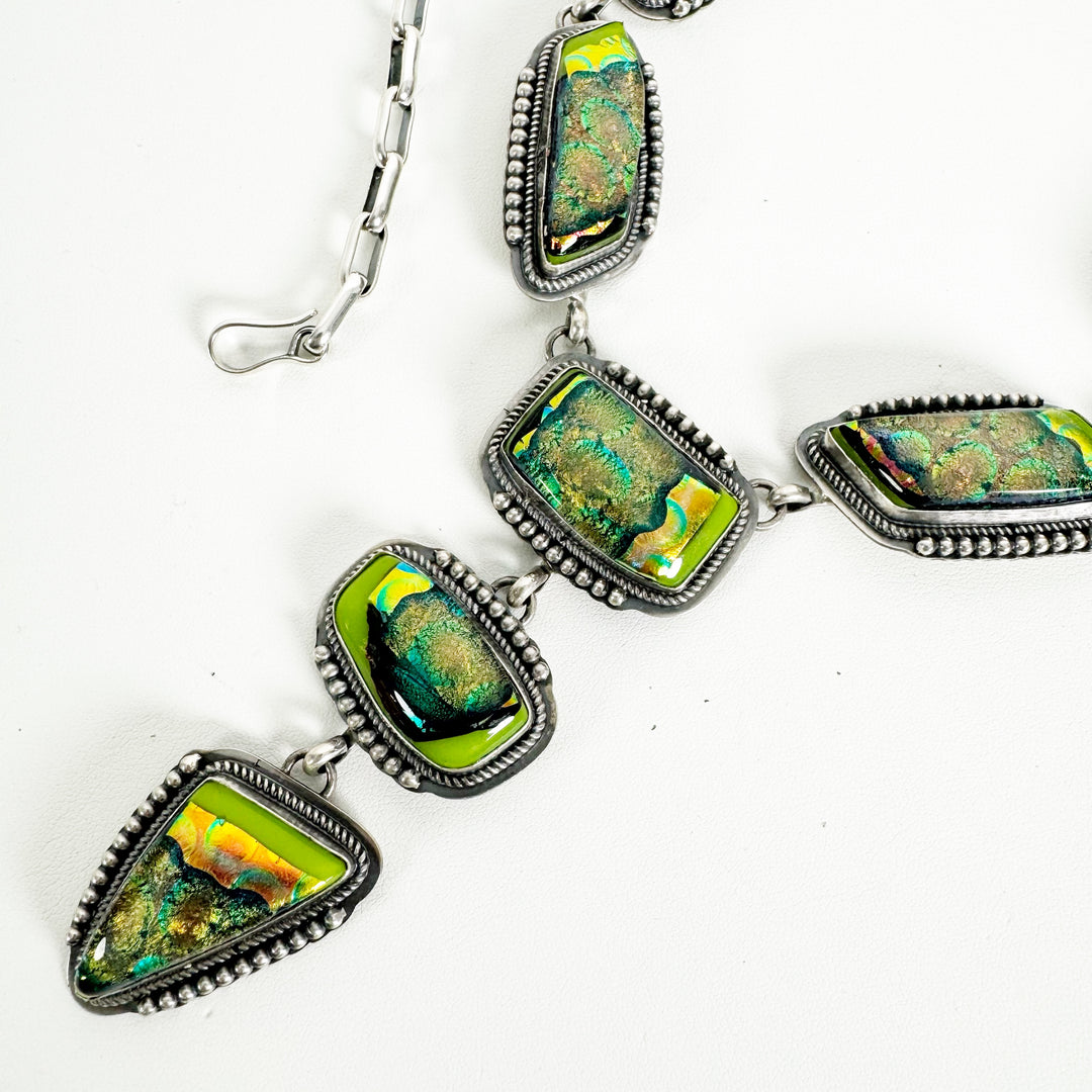 Neon Party Dichroic Glass Lariat by Gilbert Platero