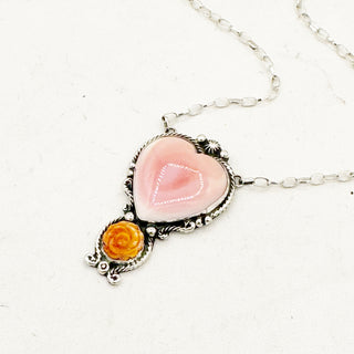 Sheila Tso Pink Conch and Orange Spiny Rose Necklace