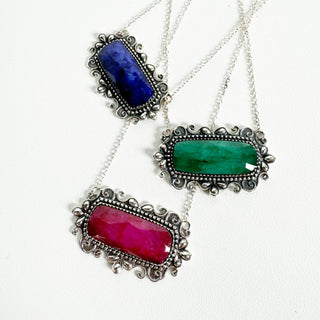 Cassie Bar Necklace - Sapphire and Ruby