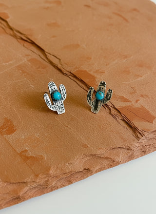 Pair of silver earrings with turquoise stone on stone. 