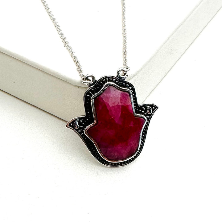 The Hespera Hamsa Necklace - Faceted Ruby