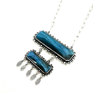 Brilliant Baguettes 2 Stone Necklace- Labradorite