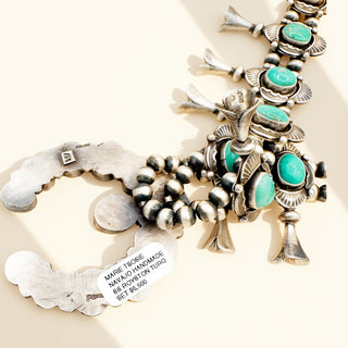 Silver and turquoise necklace on a white background