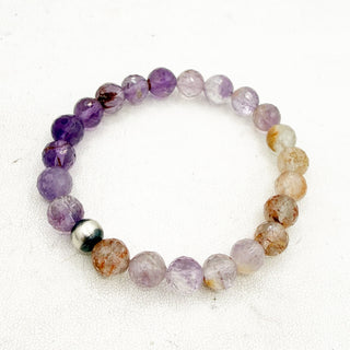 Multicolored beaded bracelet on a white background
