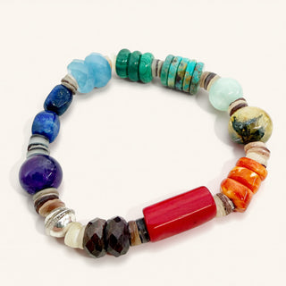 Multicolored beaded bracelet on a white background