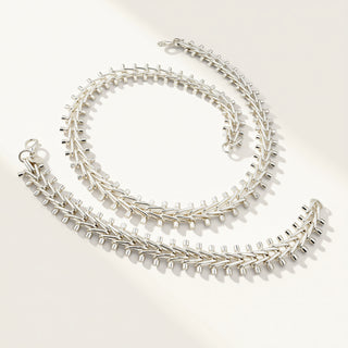 Silver necklace on a white background