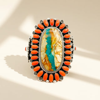 Orange and colorful cuff on a beige background