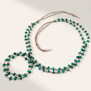 turquoise necklace on a beige background 